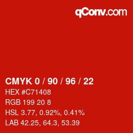 カラーコード: CMYK 0 / 90 / 96 / 22 | qconv.com