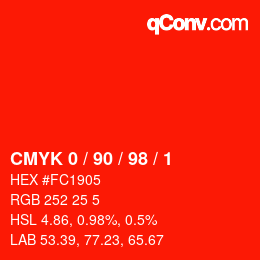 Color code: CMYK 0 / 90 / 98 / 1 | qconv.com
