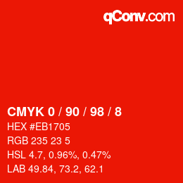 カラーコード: CMYK 0 / 90 / 98 / 8 | qconv.com