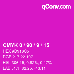 カラーコード: CMYK 0 / 90 / 9 / 15 | qconv.com