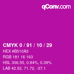 Color code: CMYK 0 / 91 / 10 / 29 | qconv.com