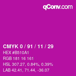 Color code: CMYK 0 / 91 / 11 / 29 | qconv.com