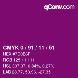 Color code: CMYK 0 / 91 / 11 / 51 | qconv.com
