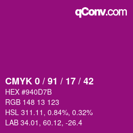 Color code: CMYK 0 / 91 / 17 / 42 | qconv.com
