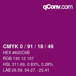 Color code: CMYK 0 / 91 / 18 / 49 | qconv.com