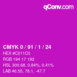 カラーコード: CMYK 0 / 91 / 1 / 24 | qconv.com