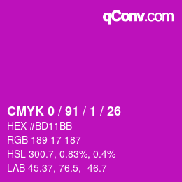 颜色代码: CMYK 0 / 91 / 1 / 26 | qconv.com
