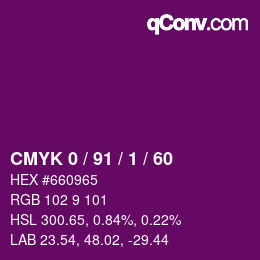 カラーコード: CMYK 0 / 91 / 1 / 60 | qconv.com
