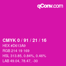 カラーコード: CMYK 0 / 91 / 21 / 16 | qconv.com