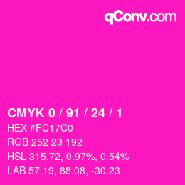 カラーコード: CMYK 0 / 91 / 24 / 1 | qconv.com