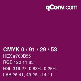 Color code: CMYK 0 / 91 / 29 / 53 | qconv.com