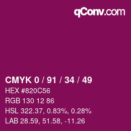 Color code: CMYK 0 / 91 / 34 / 49 | qconv.com