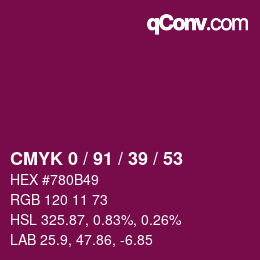 Color code: CMYK 0 / 91 / 39 / 53 | qconv.com