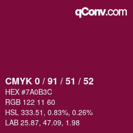 颜色代码: CMYK 0 / 91 / 51 / 52 | qconv.com
