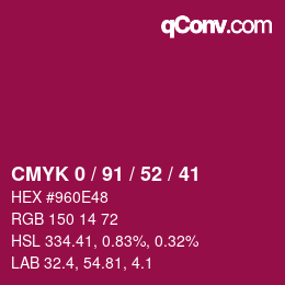 颜色代码: CMYK 0 / 91 / 52 / 41 | qconv.com