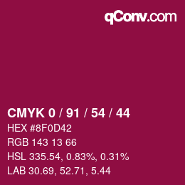 カラーコード: CMYK 0 / 91 / 54 / 44 | qconv.com