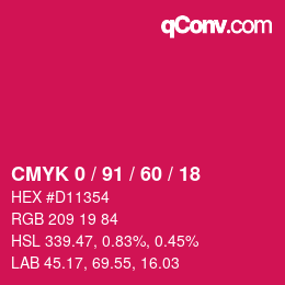カラーコード: CMYK 0 / 91 / 60 / 18 | qconv.com