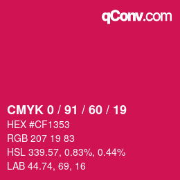 颜色代码: CMYK 0 / 91 / 60 / 19 | qconv.com