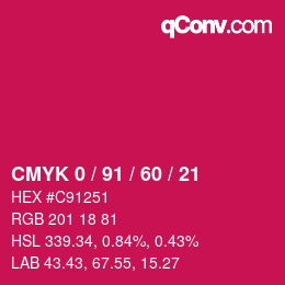颜色代码: CMYK 0 / 91 / 60 / 21 | qconv.com