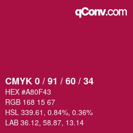 カラーコード: CMYK 0 / 91 / 60 / 34 | qconv.com