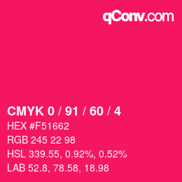 Color code: CMYK 0 / 91 / 60 / 4 | qconv.com