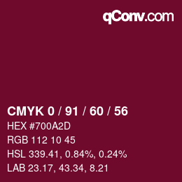 カラーコード: CMYK 0 / 91 / 60 / 56 | qconv.com