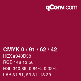 Farbcode: CMYK 0 / 91 / 62 / 42 | qconv.com