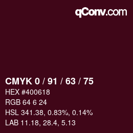 カラーコード: CMYK 0 / 91 / 63 / 75 | qconv.com