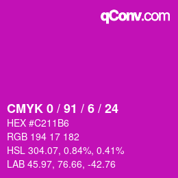 カラーコード: CMYK 0 / 91 / 6 / 24 | qconv.com
