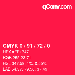 カラーコード: CMYK 0 / 91 / 72 / 0 | qconv.com