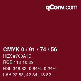 颜色代码: CMYK 0 / 91 / 74 / 56 | qconv.com