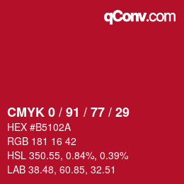 Color code: CMYK 0 / 91 / 77 / 29 | qconv.com
