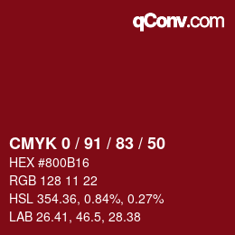 Code couleur: CMYK 0 / 91 / 83 / 50 | qconv.com