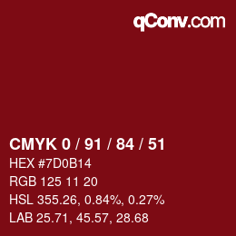 Farbcode: CMYK 0 / 91 / 84 / 51 | qconv.com