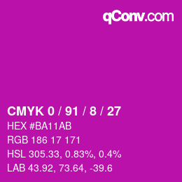 カラーコード: CMYK 0 / 91 / 8 / 27 | qconv.com