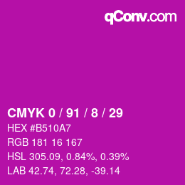 Color code: CMYK 0 / 91 / 8 / 29 | qconv.com