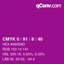 Color code: CMYK 0 / 91 / 8 / 40 | qconv.com