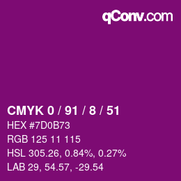 Color code: CMYK 0 / 91 / 8 / 51 | qconv.com