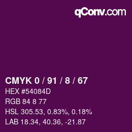 カラーコード: CMYK 0 / 91 / 8 / 67 | qconv.com