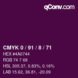 Farbcode: CMYK 0 / 91 / 8 / 71 | qconv.com