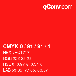 Color code: CMYK 0 / 91 / 91 / 1 | qconv.com