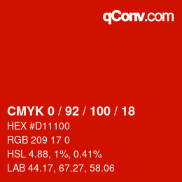 Code couleur: CMYK 0 / 92 / 100 / 18 | qconv.com