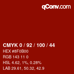 颜色代码: CMYK 0 / 92 / 100 / 44 | qconv.com