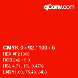 カラーコード: CMYK 0 / 92 / 100 / 5 | qconv.com