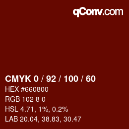 颜色代码: CMYK 0 / 92 / 100 / 60 | qconv.com