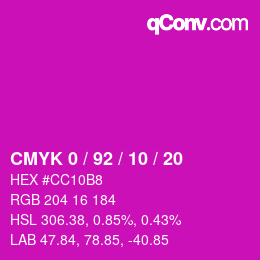 颜色代码: CMYK 0 / 92 / 10 / 20 | qconv.com