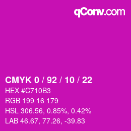 カラーコード: CMYK 0 / 92 / 10 / 22 | qconv.com