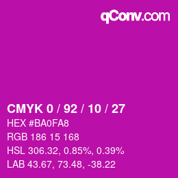 カラーコード: CMYK 0 / 92 / 10 / 27 | qconv.com