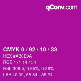 颜色代码: CMYK 0 / 92 / 10 / 33 | qconv.com