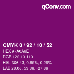 颜色代码: CMYK 0 / 92 / 10 / 52 | qconv.com